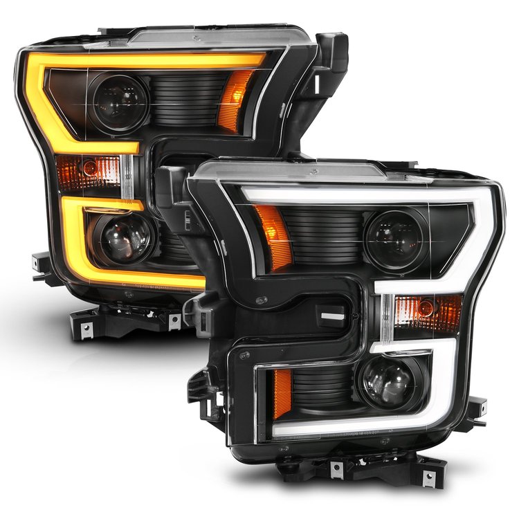 111639X Switchback Projector Headlights Black for 2015-2017 Ford F-150 Halogen Models