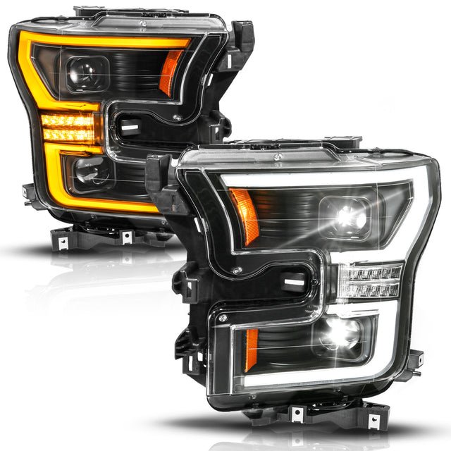 111630A Full LED Projector Plank-Style Black Headlights w/Initiation & Sequential 2015-2017 Ford F-150 (Halogen Models Only)