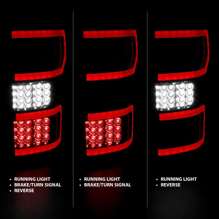 321339 Chrome Housing LED Tail Lights for 2018-2020 Ford F-150 [Red Light Bar, Smoke Lens]