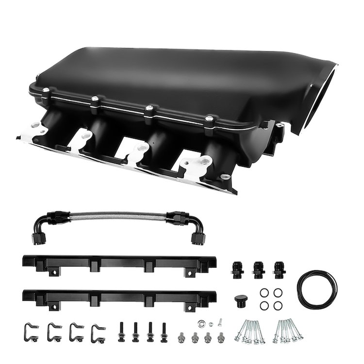 AM2032NB Low-Ram Intake Manifold for GM LS Engines, Cathedral Port [Black Finish]