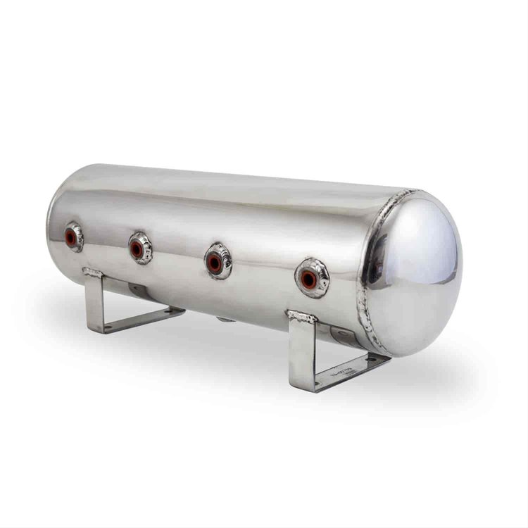 2.5 Gal Alum Air Tank - 4 1/4 face ports & 1/4 drain port - 20 L x 6 D - Polished