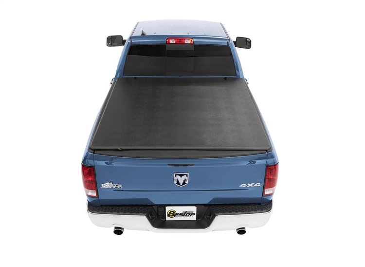 EZ Fold Soft Tri-Fold Tonneau Cover, Black, w/Tail Gate Spoiler, Without Bed Rail Storage,