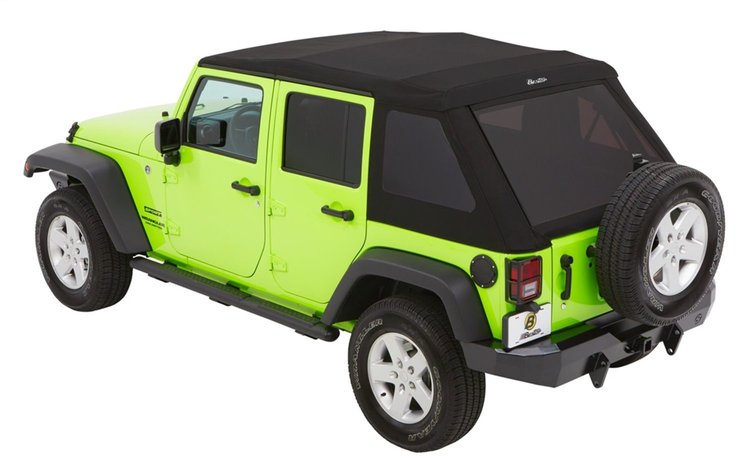 54923-17 Trektop Glide Slantback Soft Top for 2007-2018 Jeep Wrangler JK 4-Door [Black Twill]