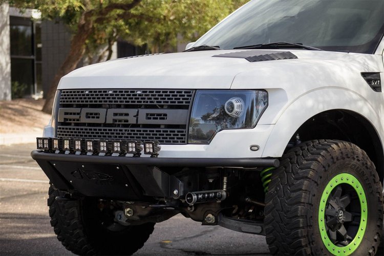 Raptor ADD Lite Front Bumper with 10 Dually mounts/universal plate on top in Hammer Black with Satin Black Skid Plate