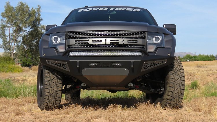 10-14 Ford Raptor HoneyBadger Front Bumper with 40 LED bar mounts and LED bar mount in lower with HB