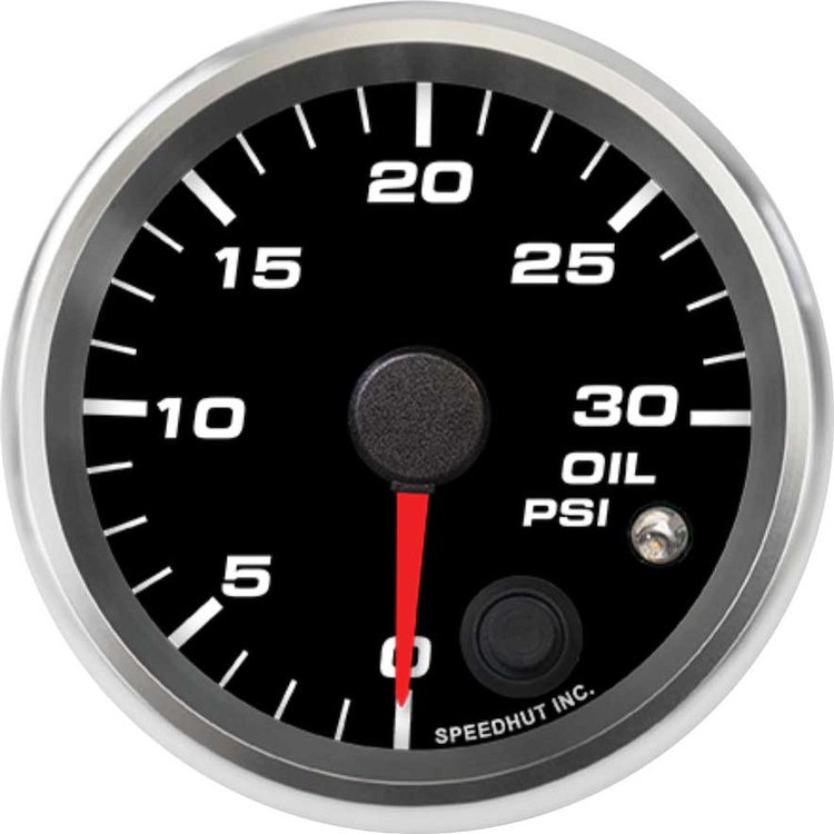 R25-OP1-REV 2-5/8 in. Oil Pressure Gauge, 0-30 psi, w/Warning