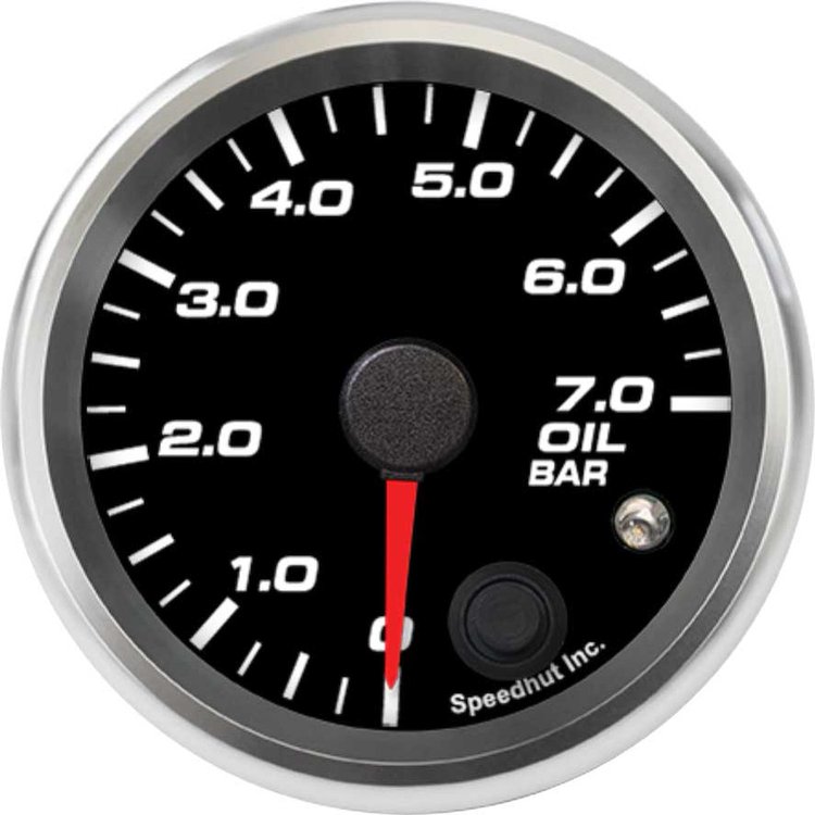 R25-OP4-REV 2-5/8 in. Oil Pressure Gauge, 0-7.0 bar, w/Warning