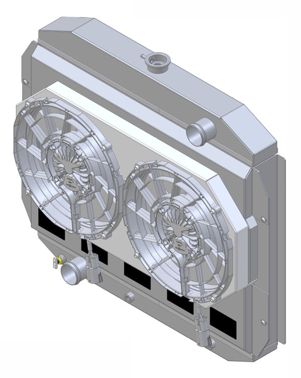 1-98511-212BL High-Performance Radiator & Brushless Fan Kit, 1965 Ford Truck, Auto Trans, 2.75 in. Cores, Dual Chamber, W/Shroud