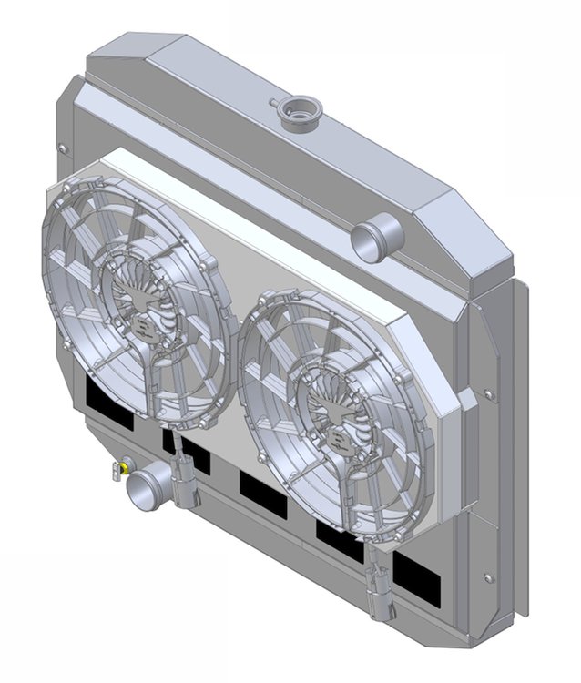 1-98511-202BL High-Performance Radiator & Brushless Fan Kit, 1965 Ford Truck, Manual Transs, Dual Chamber, W/Shroud