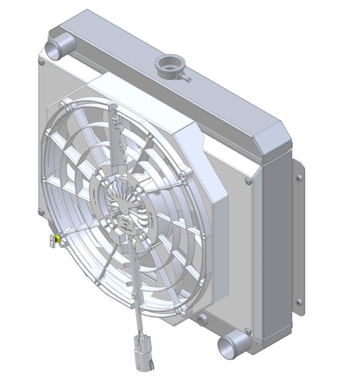 1-1673-218BL300 High-Performance Radiator/Brushless Fan Kit, 1962-1967 Chevy Nova/Chevy II, Driver Side Inlet, Auto Trans