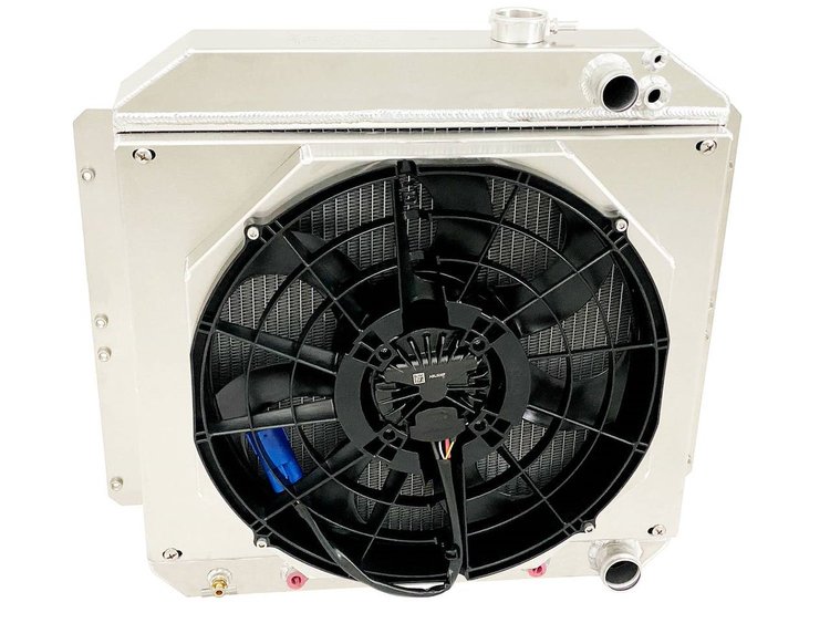 1-10024-208LSBL300 High-Performance GM LS Swap Radiator/Brushless Fan Kit, 1949-1954 Chevy Bel Air/Impala, Manual Trans