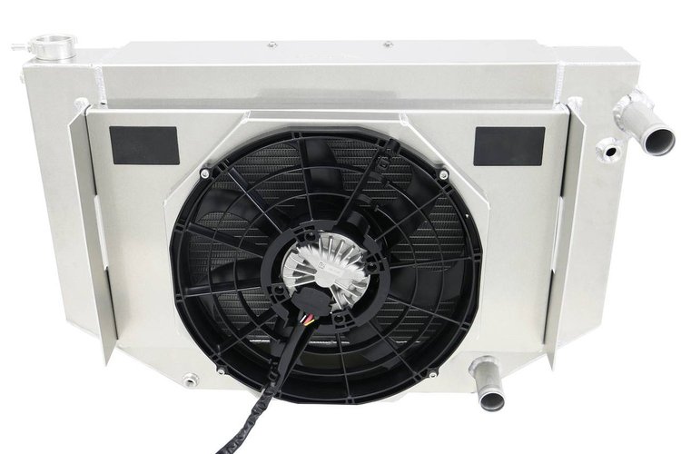 1-1657-218CFCLSBLAC300 High-Performance GM LS Swap Radiator & Brushless Fan Kit, 1955-1957 Chevy Bel-Air, Auto Trans, W/Shroud
