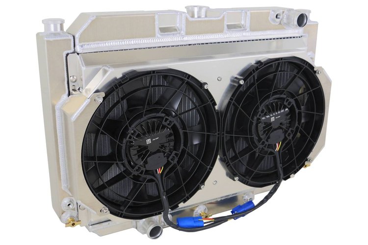1-379-212CSBLACINXX300 Supercharged Ford Coyote Swap Radiator & Brushless Fan Kit, 1967-1970 Ford Mustang, Auto Trans