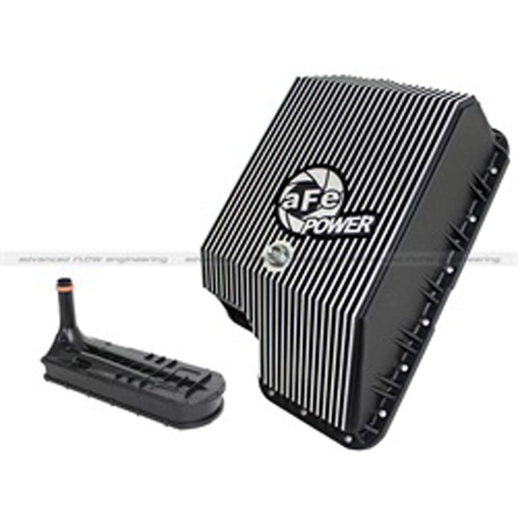 Trans Pan Cover Ford Dsl Trucks 03-10 V8-6.0/6.4L Blk Mach d Fins