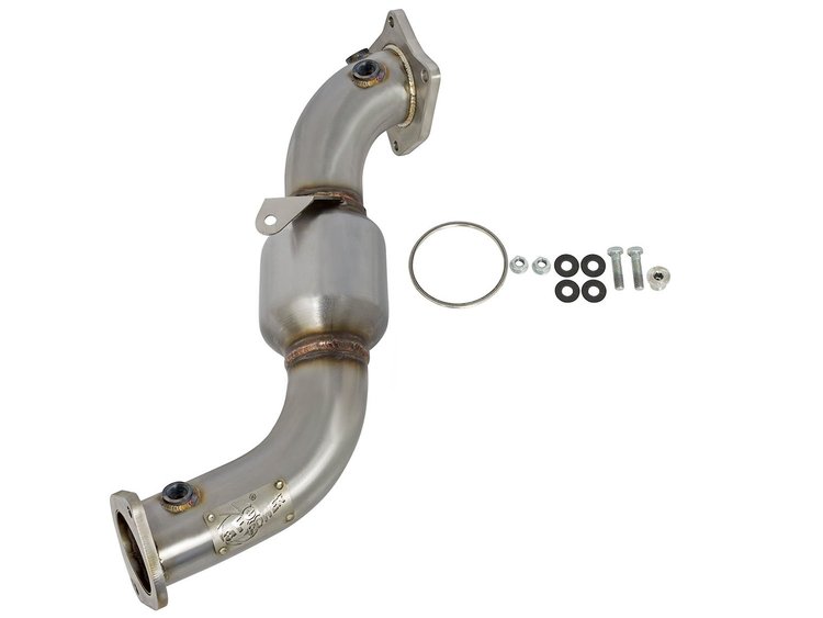 48-34126-HC Twisted Steel Downpipe 3 IN 304 Stainless Steel w/ Cat Cadillac ATS 13-19 / Chevy Camaro 16-19 L4-2.0L (t)