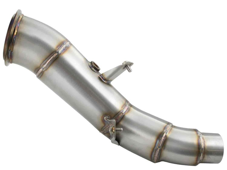 48-46303-HN Twisted Steel Down Pipe 4 IN 409 Stainless Steel BMW 328i/428i (F30/F32) 12-16 L4-2.0L (t) N20/N26