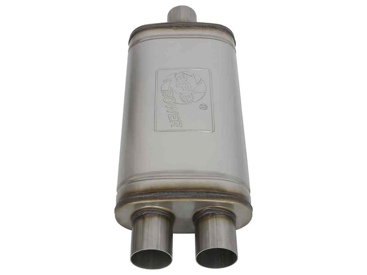 49M00009 MACH Force-Xp 409 Stainless Steel Muffler 2-1/2 IN ID Center/Dual-Outlet x 9 IN W x 4 IN H x 18 IN L - Oval Body