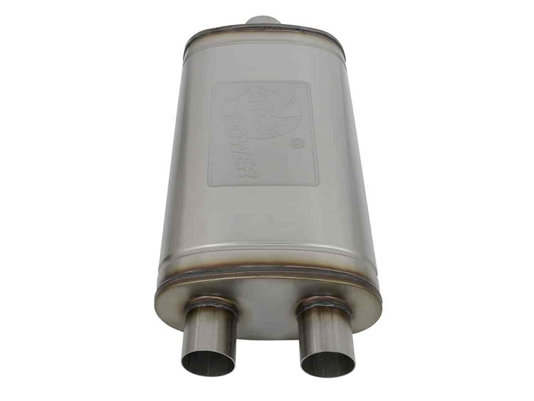 49M00014 MACH Force-Xp 409 Stainless Steel Muffler 3 IN ID Center/2-1/2 IN ID Dual-Outlet x 11 IN W x 6 IN H x 22 IN L - Oval Bo
