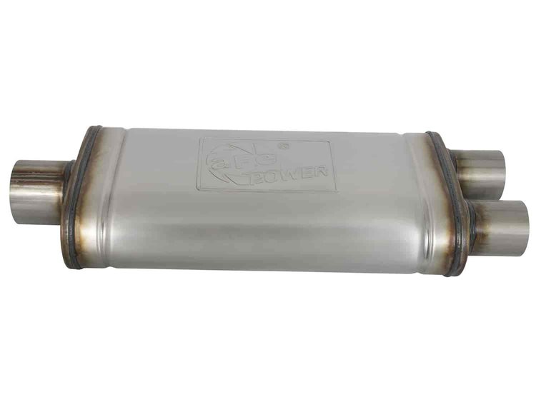 49M00018 MACH Force-Xp 409 Stainless Steel Muffler 3 IN ID Center/2-1/2 Dual-Outlet x 18 IN L x 9 IN W x 4 IN H - Oval Body