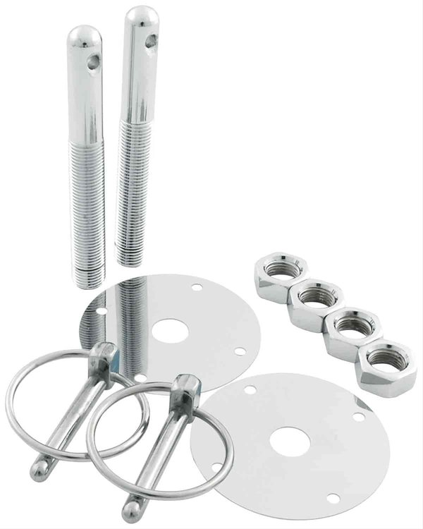 Chrome Steel Hood Pin Kit 1/4" Flip-Over Clips