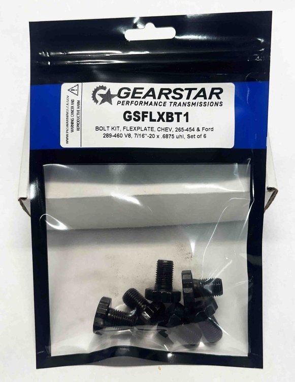 GSFLXBT1 Flexplate Bolt Kit, Chevy 265-454; Ford 289-460 V8, 7/16 in.-20 x .6875 UHL, Set of 6