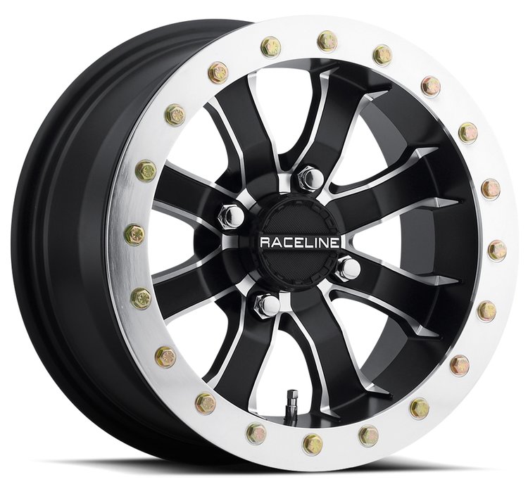 A71 MAMBA Wheel Size: 14 X 7" Bolt Pattern: 4X110 mm [Black and Machined w/ Beadlock Ring]