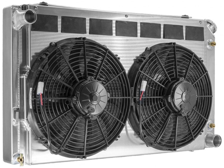 OE-Fit Aluminum Radiator Module with Dual 13 in. Spal Fans 1970-1981 Chevy Camaro, 1970-1974 Pontiac Firebird
