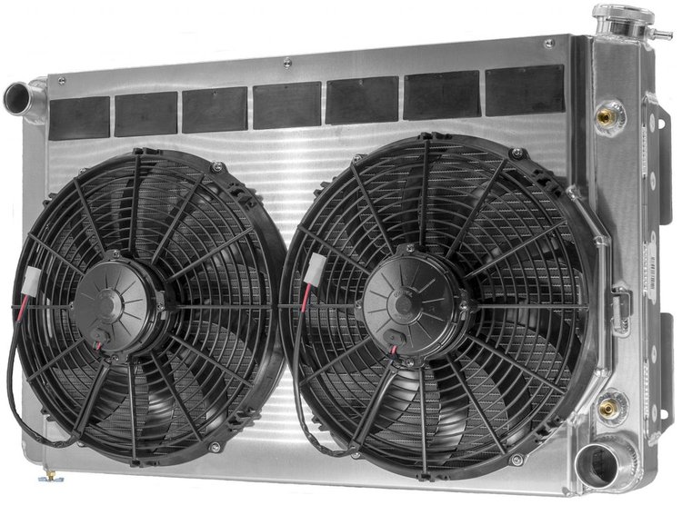 OE-Fit Aluminum Radiator Module with Transmission Oil Cooler and Dual 13 in. Spal Fans 1967-1969 Chevy Camaro/Pontiac Firebird