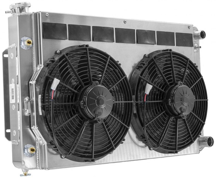 15-11031 OE-Fit Aluminum Radiator Module with Transmission Oil Cooler and Dual 13 in. Spal Fans 1967-1969 Chevy Camaro/Pontiac F