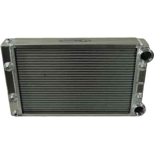 Radiator Drag Universal Dragster Style Two Row 56mm Double Pass 21 x 17.44 -16 Bung Port Inlet & Outlet Closed