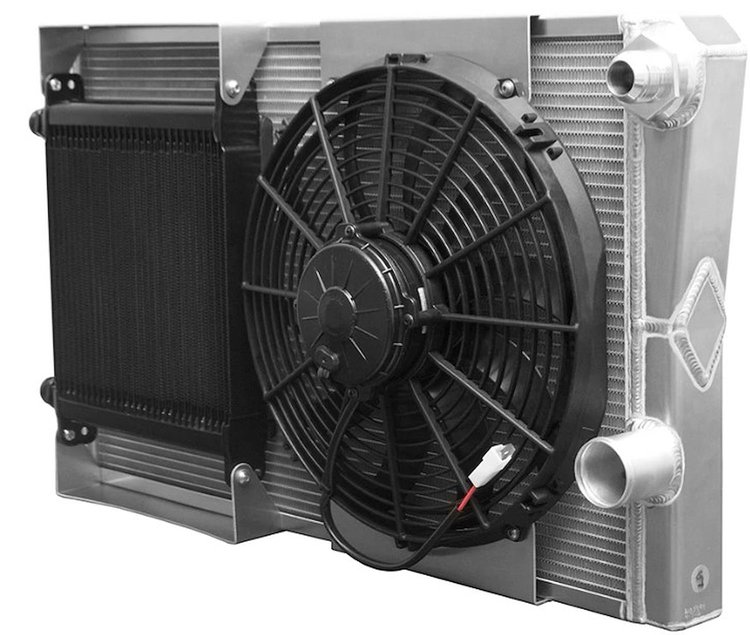 848-28171 Universal Double-Pass Late Model Stacked Radiator with Oil Cooler and Electric Fan