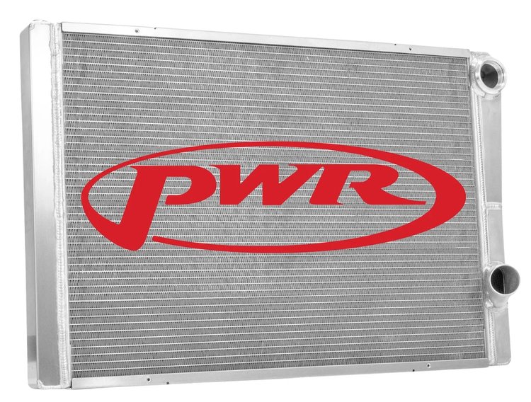 904-28191 Universal Double-Pass Performance Aluminum Radiator, Closed System, 28 in. x 19 in., -20 AN Port Inlet, 1-3/4 in. Hose