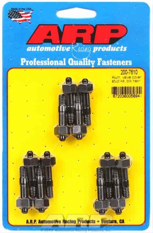 Valve Cover Stud Kit 6-Point (Hex) Nut 1/4" - 20 Thread 1.500" OAL (stud over all length) Black Oxide