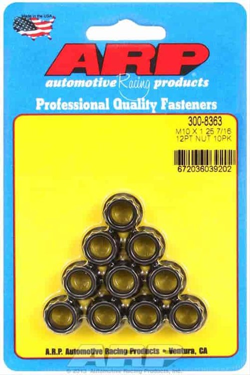 Black Oxide 12-Point Nuts M10 x 1.25 (Small Collar)