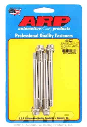 5/16-24 X 3.750 SS 12pt water pump pulley w/ 2.500 fan spacer stud kit