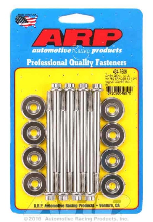 SB Chevy GENIII IV/LS w/.750 spacer SS 12pt valve cover bolt kit