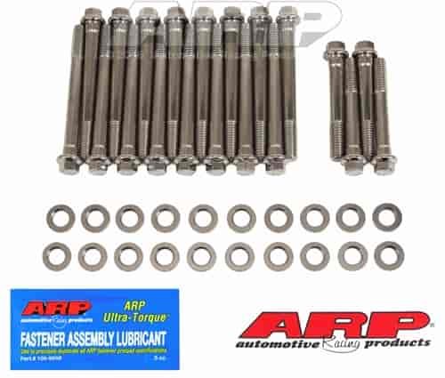 Stainless Head Bolt Kit Olds 350-455 Standard, Edelbrock Heads 60519/60529, 7/16" Diameter, 1976 and Earlier Heads