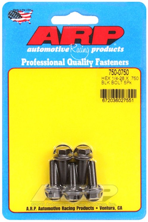Black Oxide, 1/4" -28, 0.750" UHL, Hex