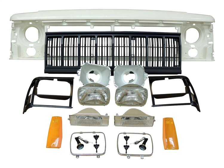 55054945K Header Panel Kit for 91-96 Jeep  XJ Cherokee, Incls. Header Panel, Black Grille, Black Headlamp Bezels, Headlamps
