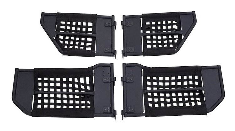 RT25007 Tube Door Set for 2007-2018 Jeep JK Wrangler w/ 4 Doors; 1.25" Steel Black Powder Coated Tubing w/ Nylon Netting