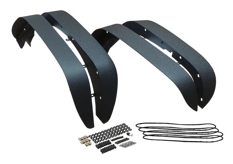 RT26085 Plate Steel Fender Flare Set for 2007-2018 Jeep JK Wrangler; Textured Black Powder Coated; Increases Tire Clearance