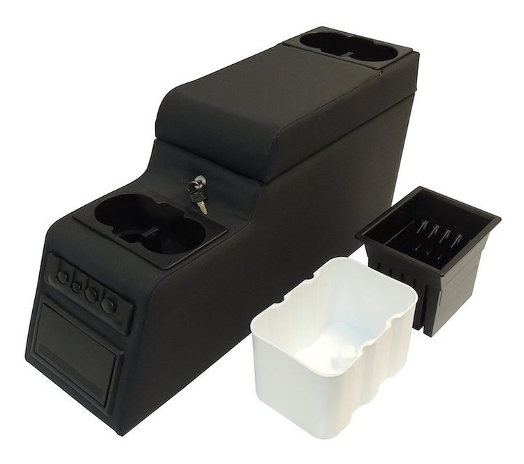 RT27009 Locking Center Console for 1976-1986 Jeep CJ-5, CJ-7, CJ-8 [Black Denim, 27.25 in. x 8.25 in. x 12.5 in.]