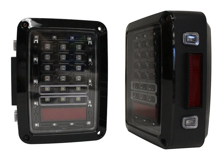RT28112 LED Tail Light Set w/ Clear Lenses w/ Black Bezels for 2007-18 Jeep JK Wrangler; Red LEDs