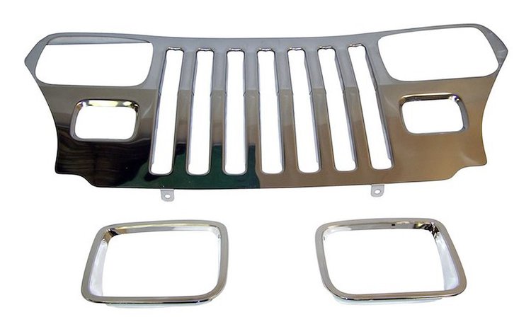 RT34045 Stainless Steel Grille Applique w/ Chrome Bezels for 87-95 Jeep YJ Wrangler