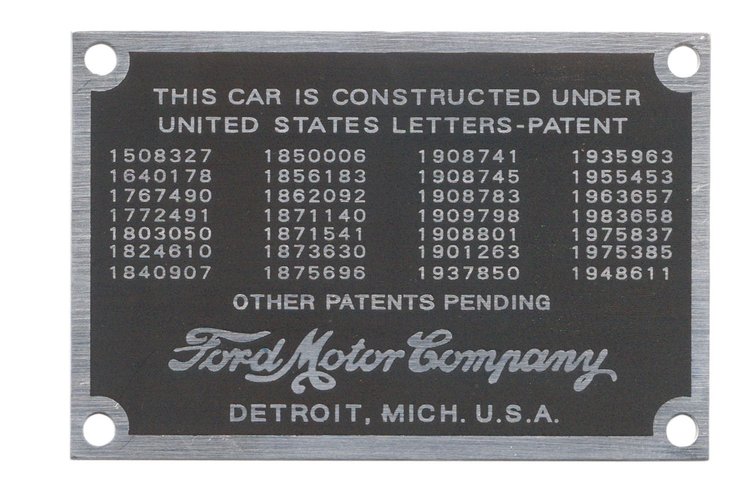 48-14001 Patent Data Plate, 1935-36 Ford