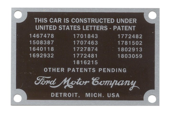 B-14001 Patent Data Plate, 1932-34 Ford
