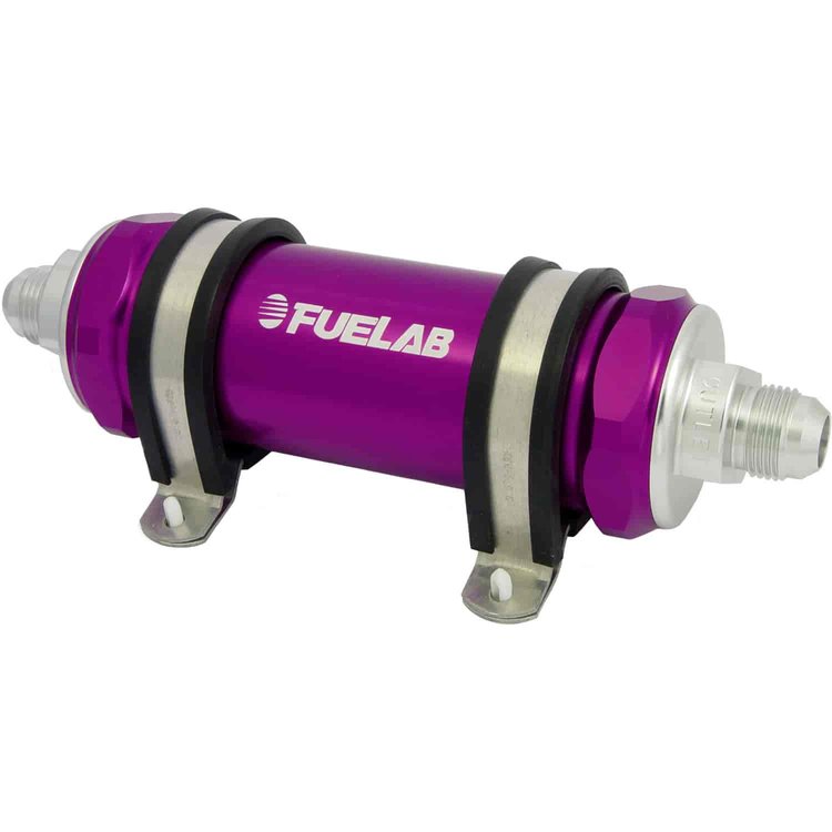 In-Line Fuel Filter Long Length -6AN Inlet/-10AN Outlet 6 micron fiberglass element w/check valve