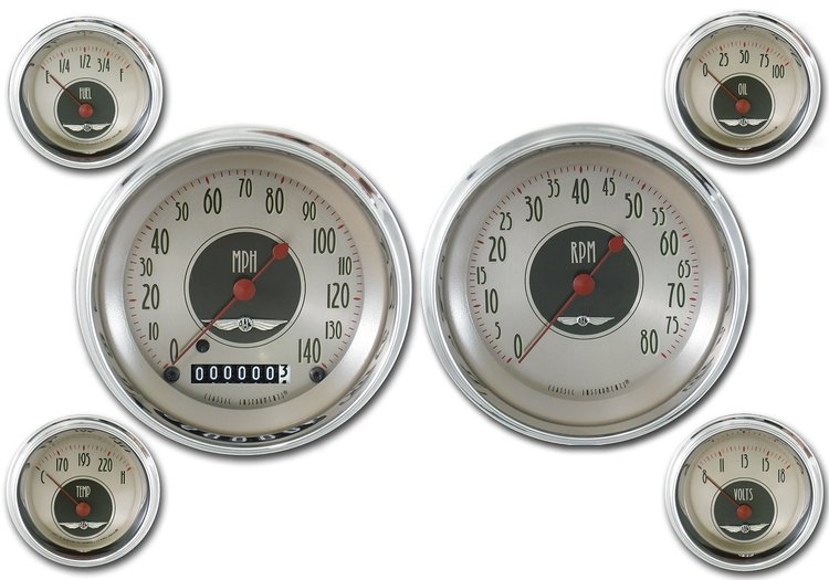 All American Nickel 6-Gauge Set 4-5/8" Elec Speedometer (140 mph)
