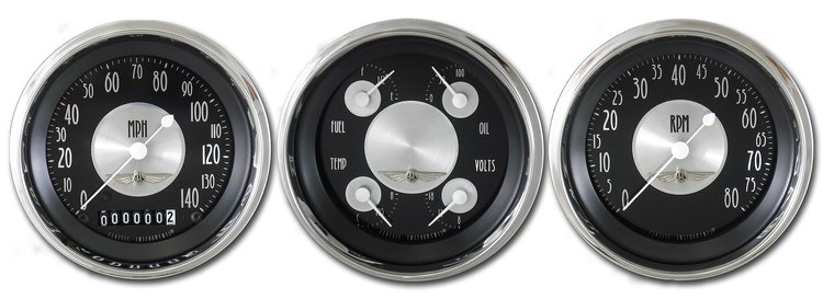 All American Tradition 3-Gauge Set 3-3/8" Electrical Speedometer (140 mph)