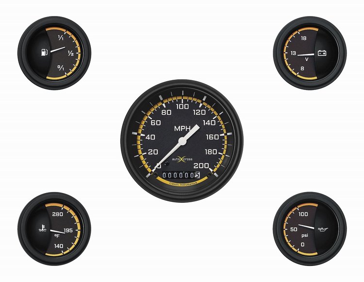 Yellow AutoCross Series 5-Gauge Set 3-3/8" Electrical Speedometer (200 mph)
